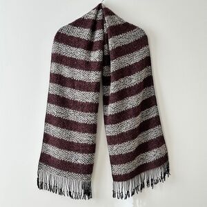 Purple Gray Fuzzy Boucle Wool Fringe Scarf